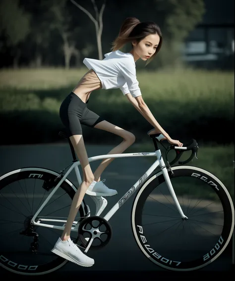 Thin woman，Skinny back，the ribs，pelvic bone，skinny pants，delicate leg，Slim waist，Riding a bicycle