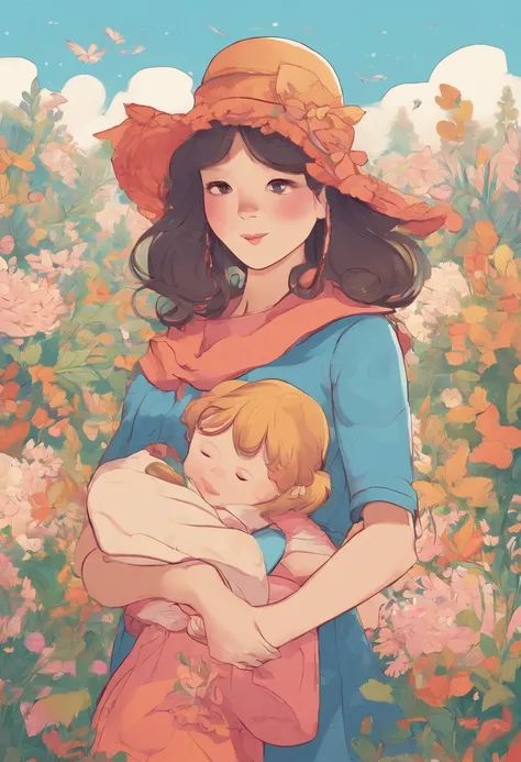 There was a woman with a child in her arms, lovely digital painting, Beautiful digital illustration, Cute detailed digital art, A beautiful artwork illustration, adorable digital art, dreamlike illustration, Guviz-style artwork, atey ghailan 8 k, Mother, m...