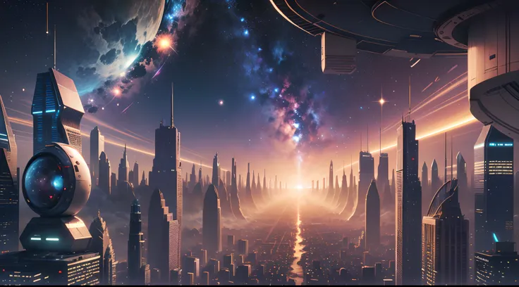 Realism style, space, galaxy, ((8K quality)), ((realism)), futuristic city