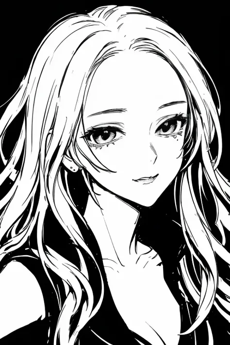 sketch by nty,  black background, woman,black and white aesthethic girl anime pfp, close up face