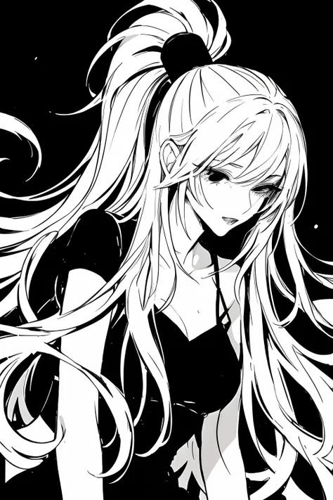 sketch by nty,  black background, woman,black and white aesthethic girl anime pfp