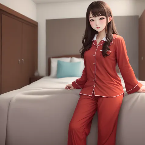 High School Girl, Red Pajamas