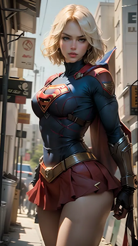 Beautiful woman short hair defined body big breasts, wearing Supergirl cosplay