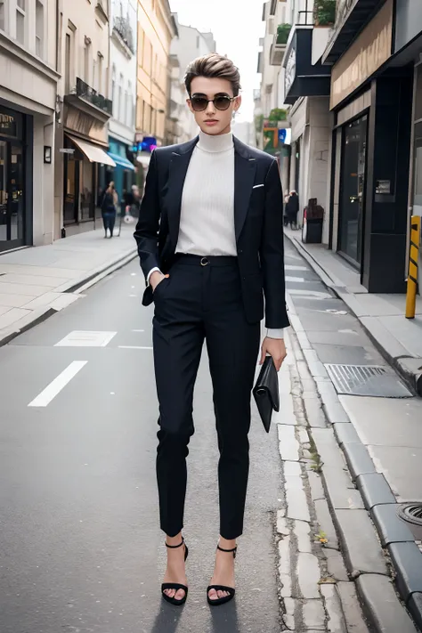 A Top Model Eran in a Street, en forme, Stylish outfit