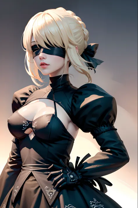 (detailed face and eyes:1.3),
n_2b,white background,ink,black blindfold,
Ultra-detail,(highres:1.1),best quality,(masterpiece:1.3),cinematic lighting, artoria pendragon, blonde hair, large breasts, cosplay,