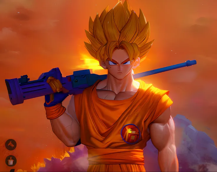 dragon ball z goku is holding a gun and a rifle, photorealistic human goku, goku in fortnite, goku from dragon ball z, super saiyan goku, goku from dragon ball, highly detailed portrait of goku, human goku, goku from dragonball z, son goku, goku, portrait ...