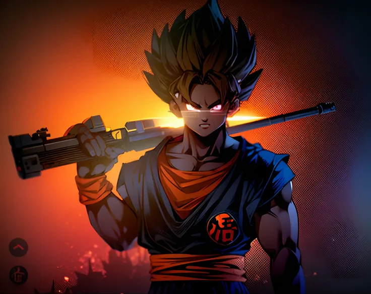 dragon ball z black goku is holding a gun and a rifle, photorealistic human black goku, black goku in pubg, goku from dragon bal...