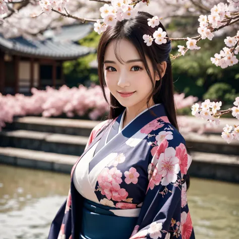 (Super beautiful woman in kimono)、((best qualtiy、8k masterpieces:1.3))、foco nítido:1.2、(ultra beautiful faces:1.0)、(shinny skin:1.0)、photos realistic、A dark-haired、Video Lighting、High-definition eyes and face、Video Lighting、Japanese actressl、from the front...