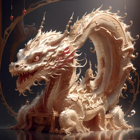 There is a dragon statue in the middle of the room, chinese dragon concept art, 4k highly detailed digital art, smooth chinese dragon, intricate ornate anime cgi style, Detailed digital 3D art, intricate highly detailed 8 k, digital painting highly detaile...