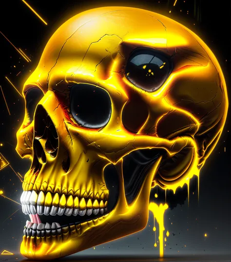 there is a yellow skull with a black face and a yellow background, hyper detailed digital art, overdetailed digital art, horrific digital art, detailed digital 3d art, extremely detailed digital art, scary color art in 4 k, ultradetailed digital art, fanta...