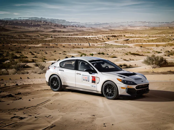 1 car, rally car, fast car, desert, liveries, ultra sharp image, high definition, cinematic lighting, high resolution, high quality, 8k, neoprene, ultra sharp focus