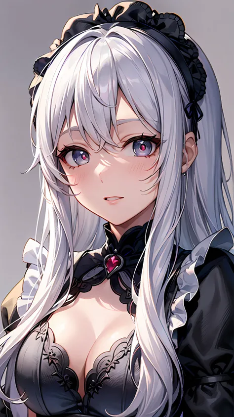 Close up portrait of woman in dress in white and black dress、Gothic Otome anime girl、anime girl wearing a black dress、Cute anime waifu in a nice dress、Anime girl in maid costume、Elegant Gothic princess、guweiz、Gwaits at Pixiv Art Station、Gwaitz at Art Stati...