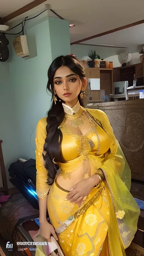 a woman in a sari posing for a picture, indian goddess, traditional beauty, indian, beautiful goddess, ornate cosplay, indian style, indian super model, beautiful maiden, gorgeous woman, south east asian with long, provocative indian, gorgeous beautiful wo...