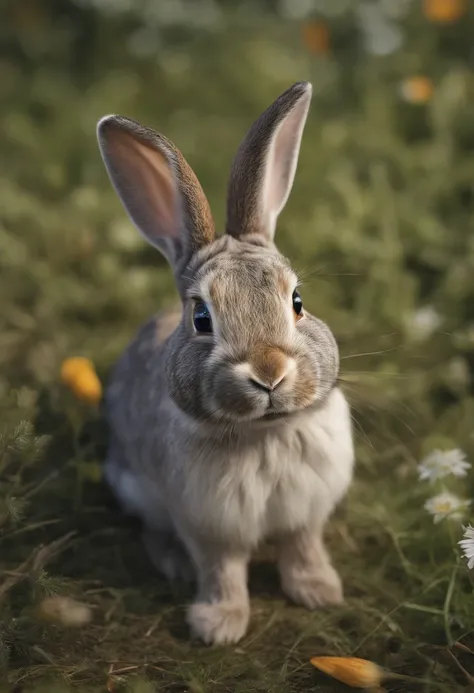 A rabbit is looking into space、Rabbit back、 The photo was taken with an 18mm wide-angle camera, In 8K Photorealism, Create images that evoke wonder and admiration for the vastness of the universe.