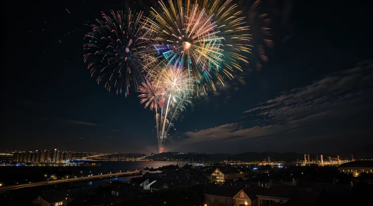 Extravagant fireworks display, Illuminating the night sky, long exposure photograph