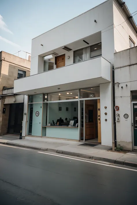 A modernist style barbershop façade