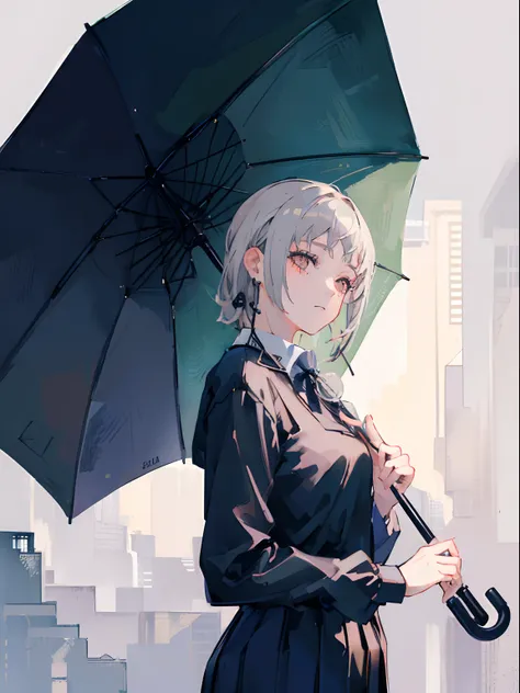 (masterpiece, top quality, best quality,official art, beautiful and aesthetic:1.2),(1girl:1.3), gray hair, umbrella