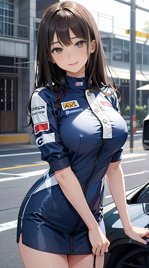 20-year-old woman in bright blue and white dress, Colossal tits, large full breasts、biomechanical oppai, loli in dress, oppai proportions, Ecchi, Ecchi anime style,((top-quality)), ((​masterpiece)), Shy smile, Pitch Resuit, Puffy nipple, Shy laughter、Kamim...