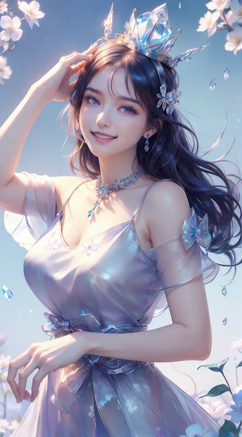 tmasterpiece，highest high resolution，((((bow your head and smile))))，dynamic avatar of a beautiful aristocratic girl，blue hair i...