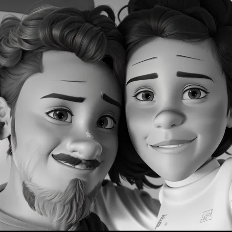 pai barba curta  menina cabelo cacheado Disney pixar |