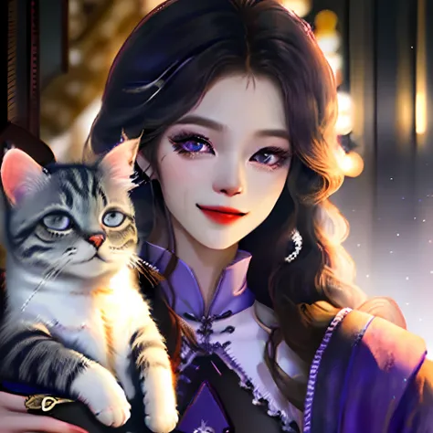 Androgynous Black Hair Cat Eyes Purple Eyes Chinese Clothes Silver Decoration Light Smile Beauty Delicate Monocle