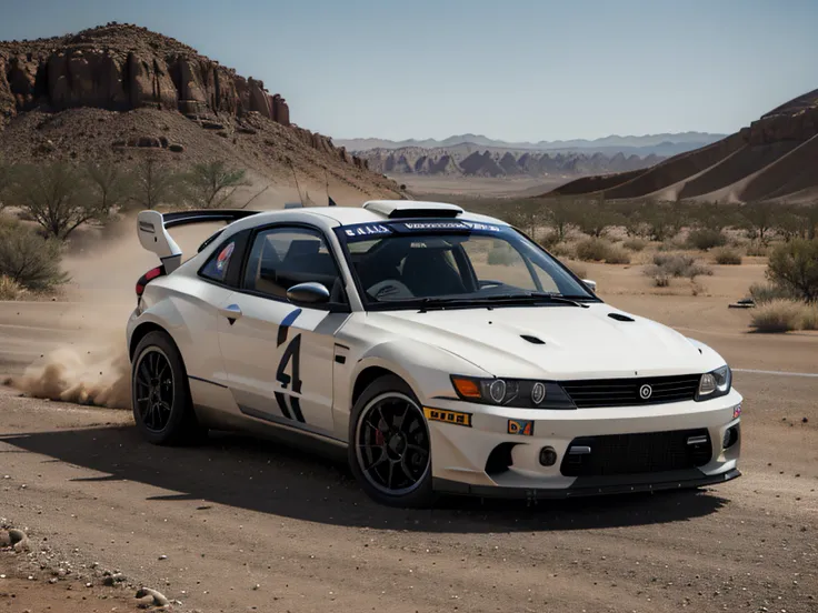 1 car, rally car, fast car, desert, liveries, ultra sharp image, high definition, cinematic lighting, high resolution, high quality, 8k, neoprene, ultra sharp focus