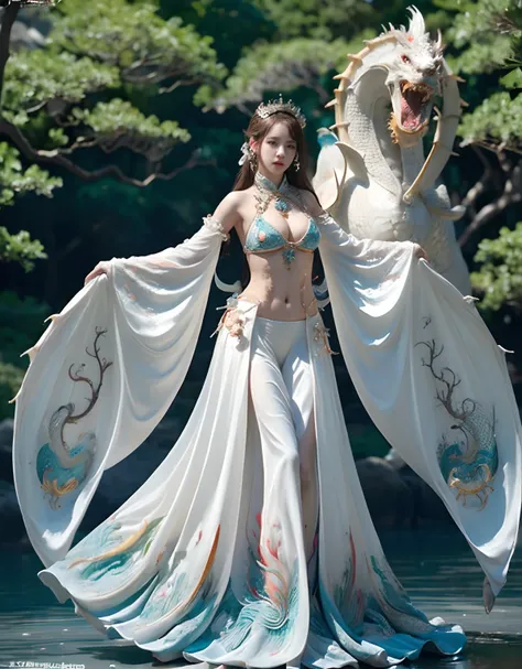 (heavy breasts)、top-quality、​masterpiece、超A high resolution、（Blue Dragon Armor）、(((Colossal tits))),dragon armor、(((Detailed Micro Bikini))),(Wearing a beautiful crown made of jewels),(Photorealsitic:1.4)、Raw photo、女の子1人、(((Random hair))、(((Take different ...