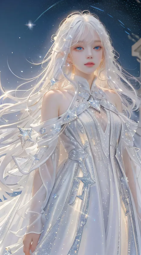 masterpiece, best quality,a high resolution, 1girll, (long_white_hair:1.2), stars in eyes, messy floating hair, white color hair...