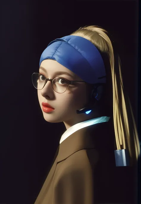 Wearing a headset，Girl with high-tech glasses，A picture full of technology