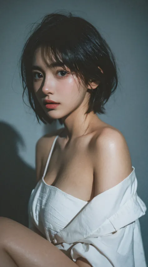 best quality, masterpiece, ultra high res, (photorealistic:1.5), raw photo, 1girl, offshoulder, in the dark, deep shadow, low ke...