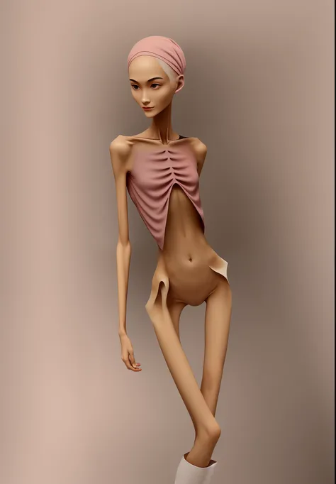 Emaciated body and hungry stomach，Very slim waist and legs，Thin figure，Sunken abdomen