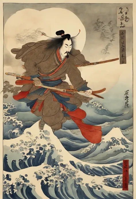 Best Quality, style of hokusai, ukiyoe painting, male people,Oda Nobunaga,Flying Hototogis