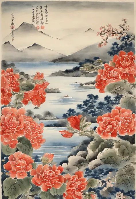 Best Quality, style of hokusai, ukiyoe painting, Bold Flower