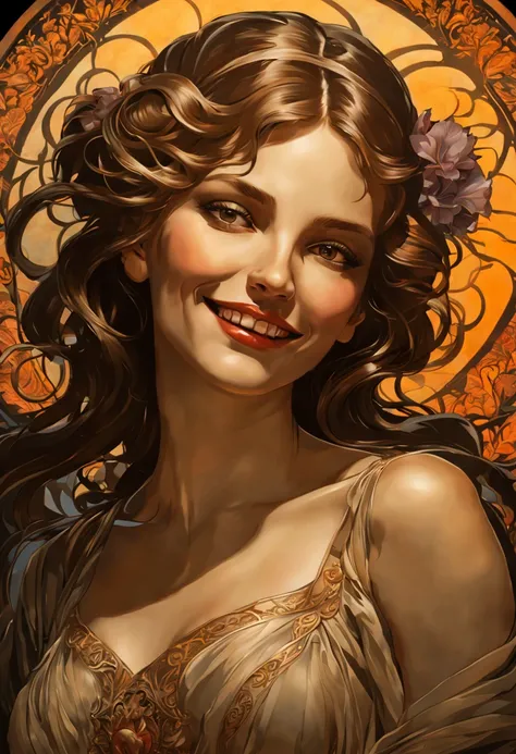 (evil smile:1.1,Contemporary art:1.1,by Alfons Mucha,backlighting:1.1,best quality,ultra-detailed,realistic)

A girl with an evil smile standing confidently in a dark room, illuminated by a soft backlight. Her smile is mischievous and captivating, with a h...