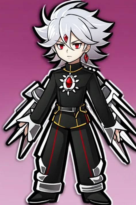 karna fgo-chibi,full body,standing, silver hair