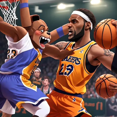 freddy fazbear dunking on lebron james