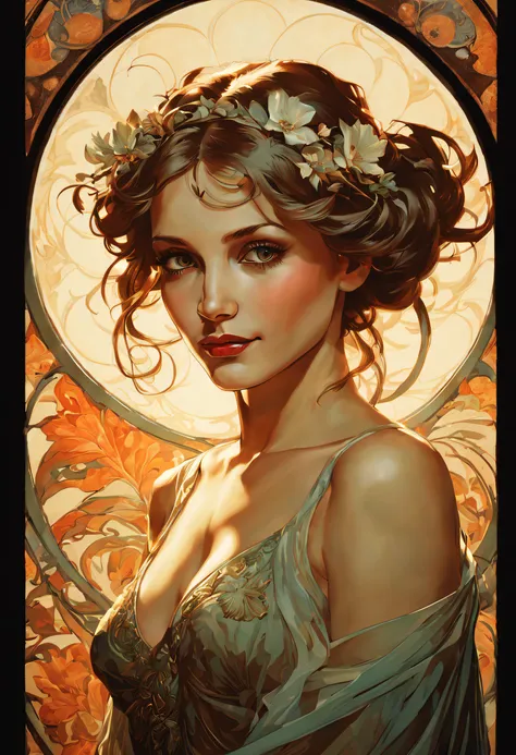 (evil smile:1.1,contemporary art:1.1,by alfons mucha,backlighting:1.1,best quality,ultra-detailed,realistic)

a girl with an evi...