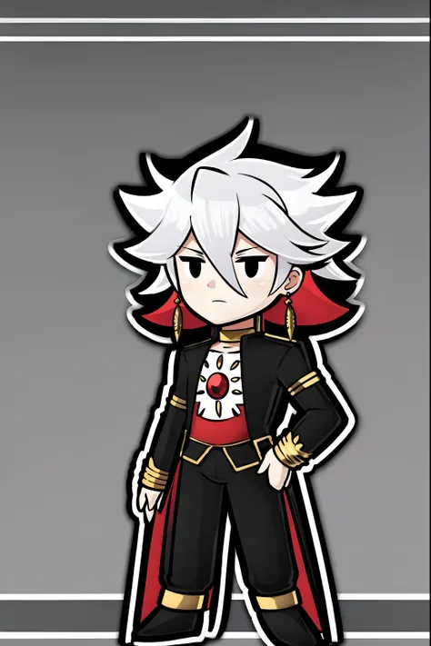 karna fgo-chibi,full body,standing, silver hair