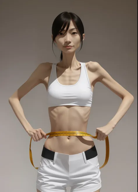 Emaciated body and hungry stomach，Very slim waist and legs，Thin figure，The sternum is distinct，The ribs are obvious，Sunken abdomen，Excessive weight loss