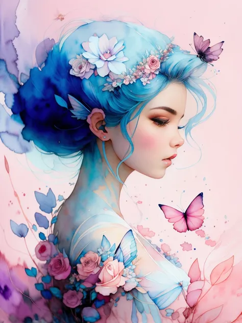 The big blue fairy🦋🦋🦋🦋 rose ,wtrcolor style, (rose) digital art, official art, blown by the wind, masterpiece, beautiful, ((watercolor)), paint splatter, intricate detail. Great detail, [dripping:0.7], Trending on Artstation, Rachel Walker