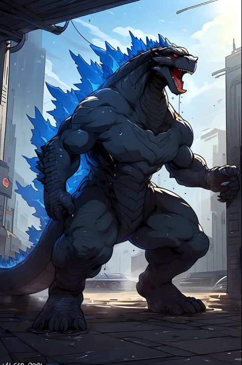 ((solo) full height):1, godzillaxp, (monitor dragon):1.8, adult, mature, handsome, (godzilla_2004 proportions):0.5, (correct ana...