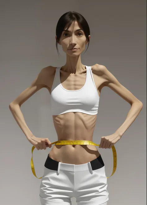 Emaciated body and hungry stomach，Very slim waist and legs，Thin figure，The sternum is obvious，The ribs are noticeable，Sunken abdomen，The pelvis is pronounced，Excessive weight loss，Thin shoulders