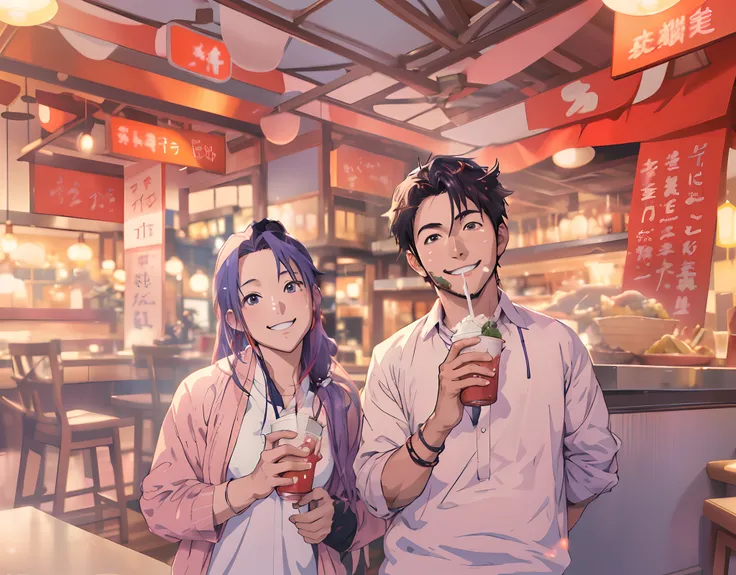 Anime realistic 8k resolution cute anime couple change background into a restaurant ultra realistic. Change my photo into the perfect anime character. dont change the color of hairs of girl