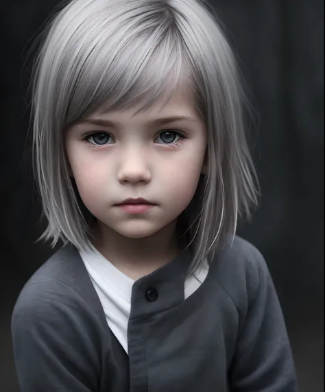 Realistic  white hair  kid with  gray eyes