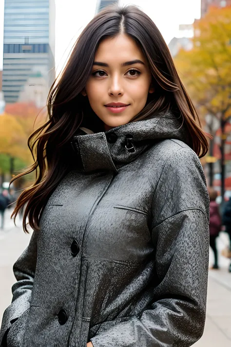 Beautiful brunette woman outside in the New York park