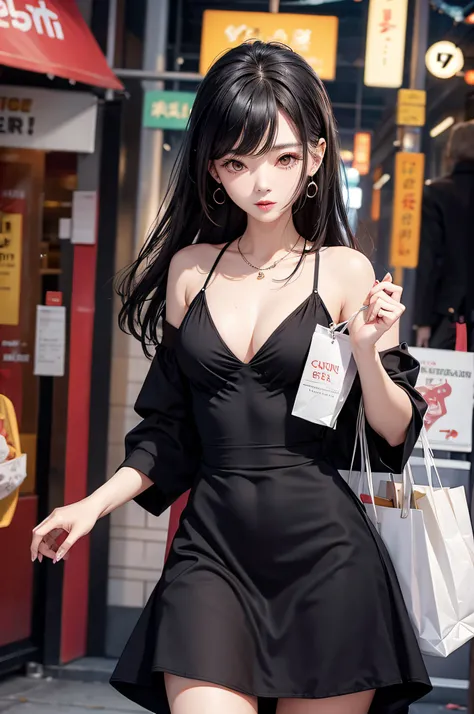 very hot sexy asian girl, Little black dress, Shopping mall