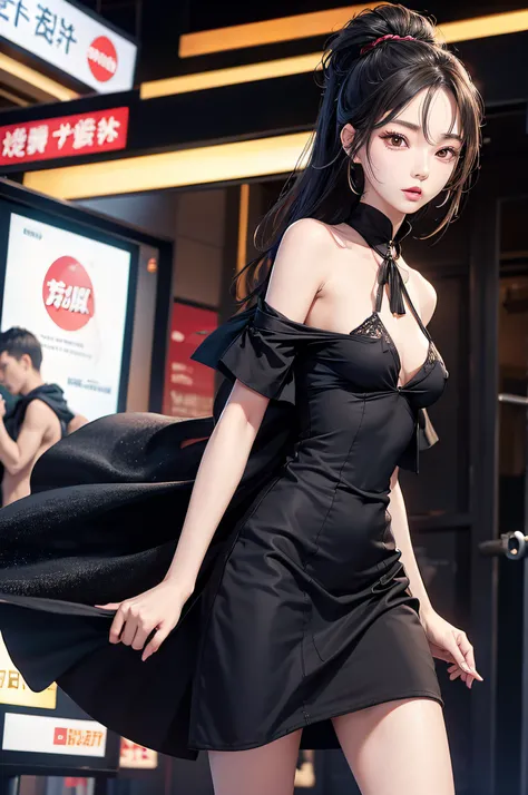 very hot sexy asian girl, Little black dress, Shopping mall