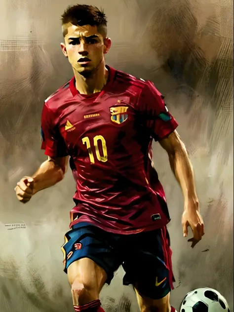 Homem Soccer Player face, style greg rutkowski realist, style anime, Piqué, 17 anos