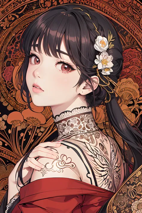 (masterpiece, top quality, best quality, official art, beautiful and aesthetic: 1.2), (1girl: 1.3), very detailed, (fractal art: 1.1), (color: 1.1) (flowers: 1.3), (by Yuko Higuchi:1.4), Higuchi Yuko,(by Yoh:1.2),(lineart),line drawing,pen drawing,zentangl...