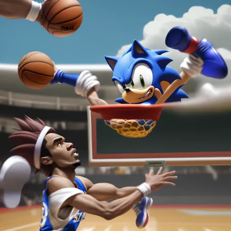 Sonic dunking on Shaquille ONeal